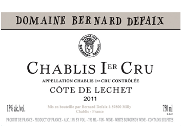 Domaine Bernard Defaix - Chablis Premier Cru - Côte de Lechet - Blanc 2011