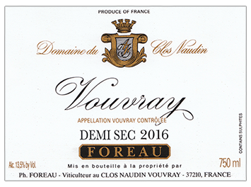 Domaine du Clos Naudin - Vouvray - Demi-Sec - Blanc - 2016