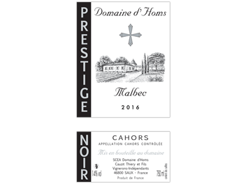 Domaine d'Homs - Cahors - Prestige Noir - Rouge - 2016